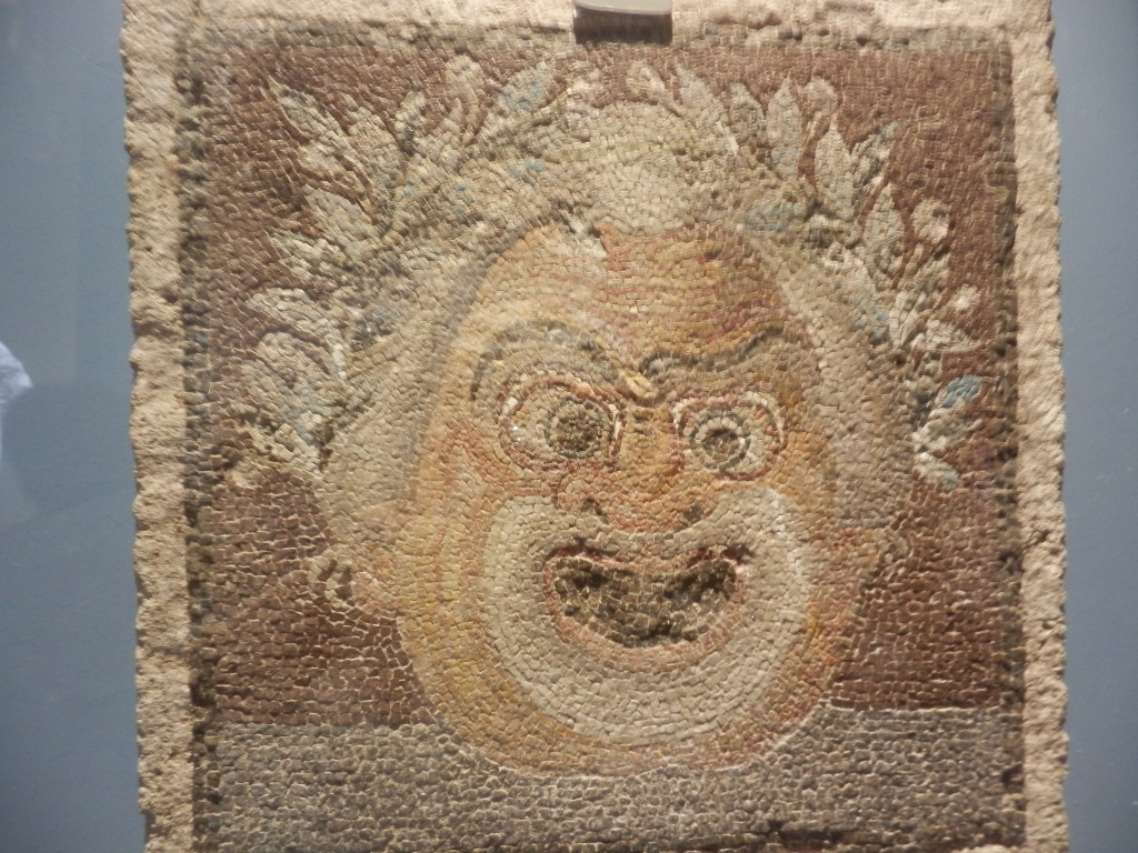 Emblema in opus vermicolatum con maschera di vecchio satiro, 10-50 d.C. 