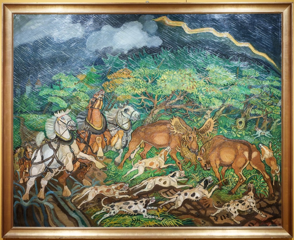 "La caccia" (1955), olio su tela.